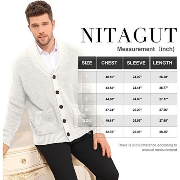 MENS Cardigan Sweater Casual Soft Shawl White - Picture 5 of 5